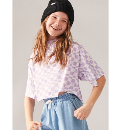 CAMISETA ROXY DE CUADRADITOS LILAS INFANTIL