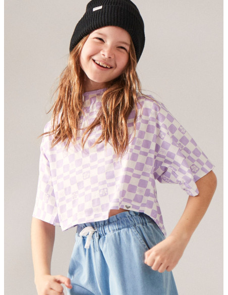 CAMISETA ROXY DE CUADRADITOS LILAS INFANTIL